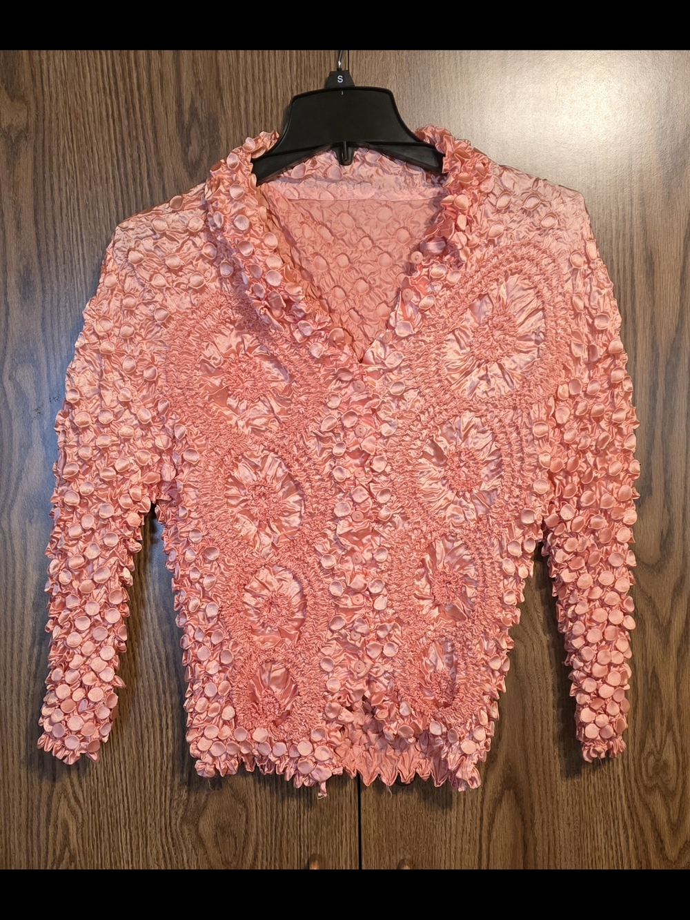 Source Unknown Coral Pink Textured Floral Appliqué Blouse